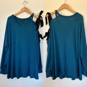 LANE BRYANT Sweater Ribbon Tone Cold Shoulder Turquoise Black 22/24